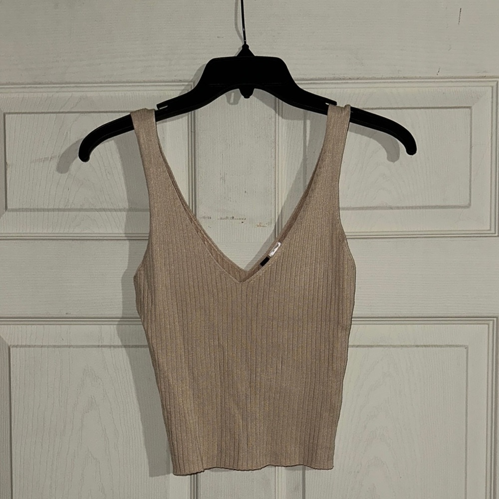 Elegant Tan Ribbed Women's Top